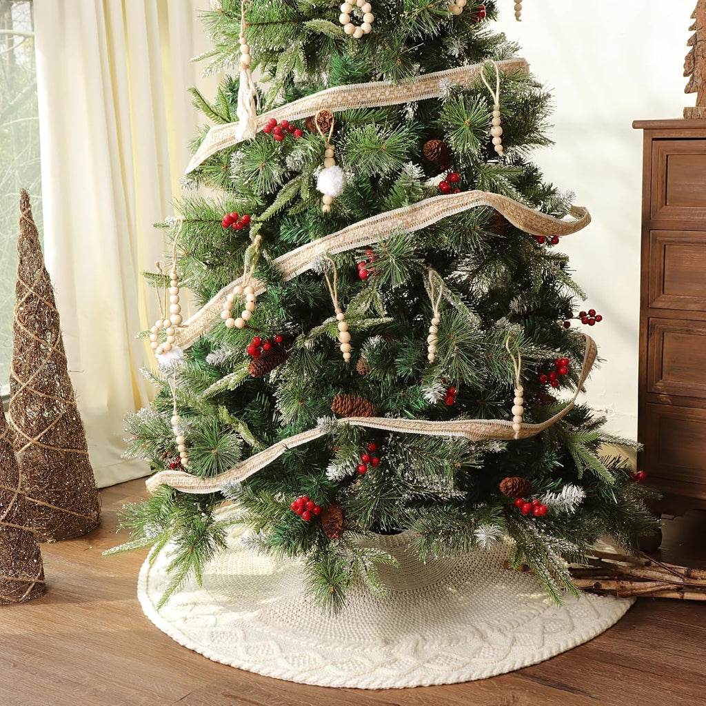 36 inch Christmas Tree Skirt: Pencil Tree Skirt for 6ft Tree, Diamond Edge Knit Cream White Small Tree Skirt, Vintage