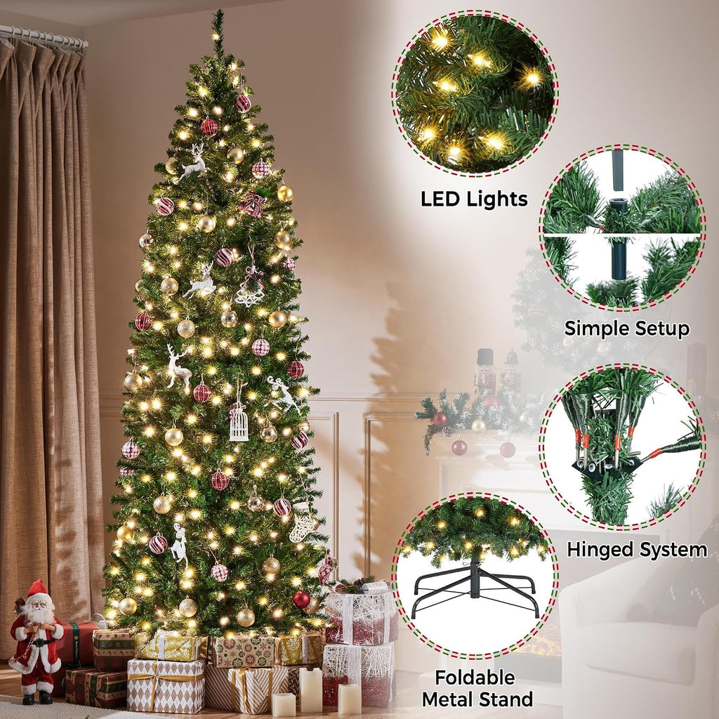 Pre-lit Pencil Artificial Christmas Tree, Green