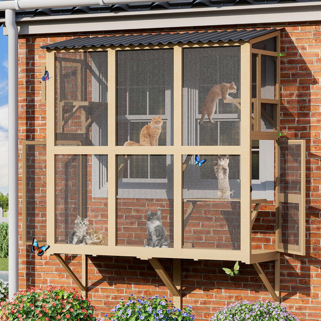 Catio Large Cat Window Box Enclosure, Wooden, Natural