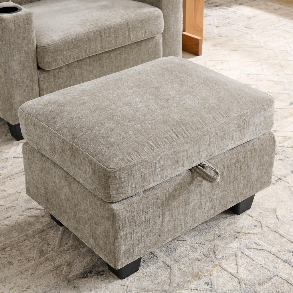 Accent Chair and Storage Ottoman Set, Versatile Single Chaise Lounger Convertible Sleeper Chair Bed W/Reclining