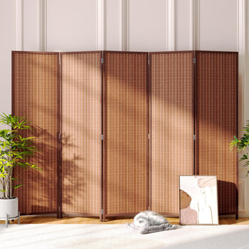5 Panel Folding Privacy Screen 6ft Bamboo Freestanding Room Divider
