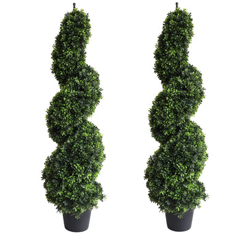 43.3 Inch Artificial Spiral Boxwood Topiary Trees, 2Pcs Faux Boxwood Plants Potted for Indoor Outdoor Decor