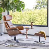 Modern Reclining Swivel Lounge Chair and Ottoman — Saddle Genuine Leather