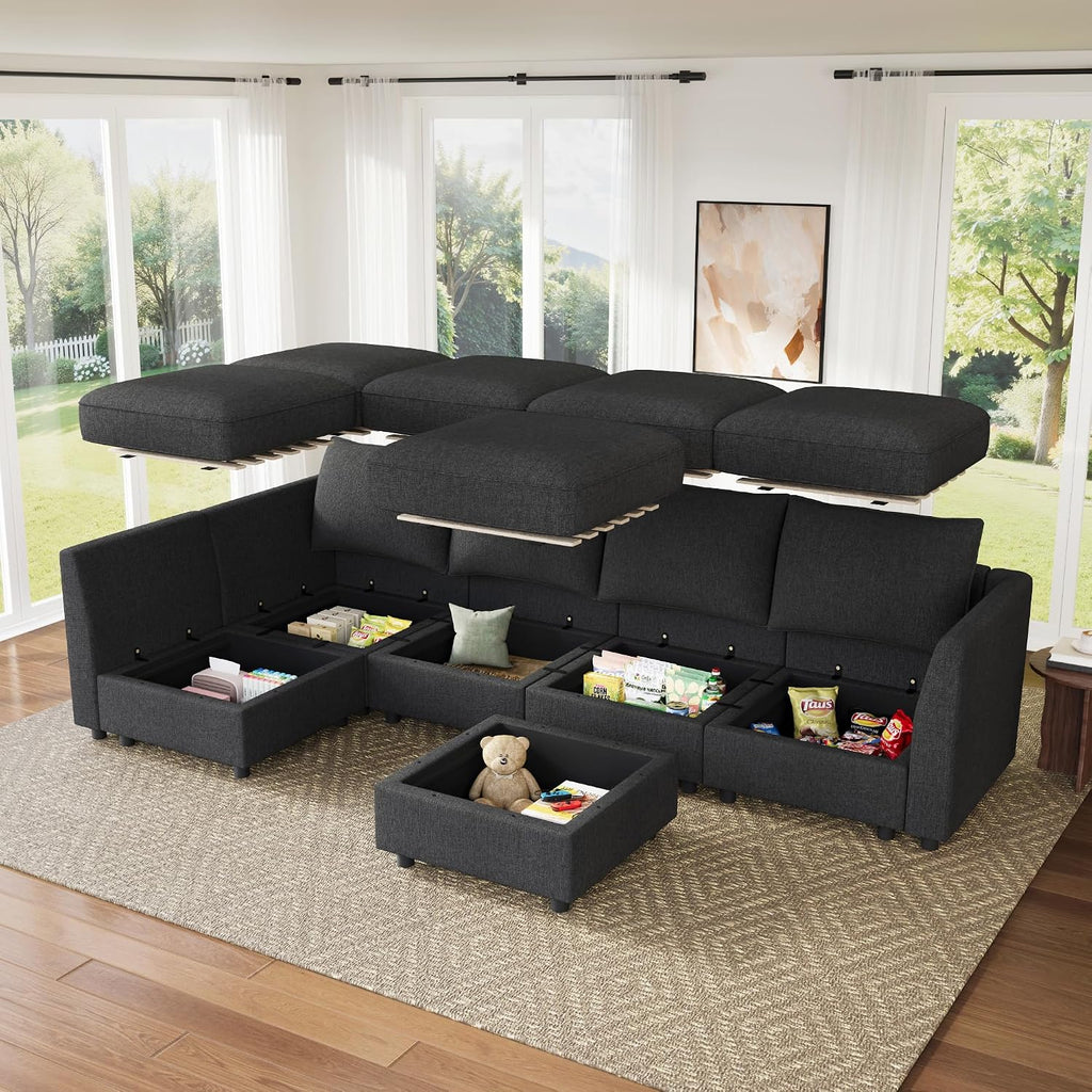 Modular Sectional Sofa L Shaped Sectional Couch with Storage, Convertible Couches - Linen Grey