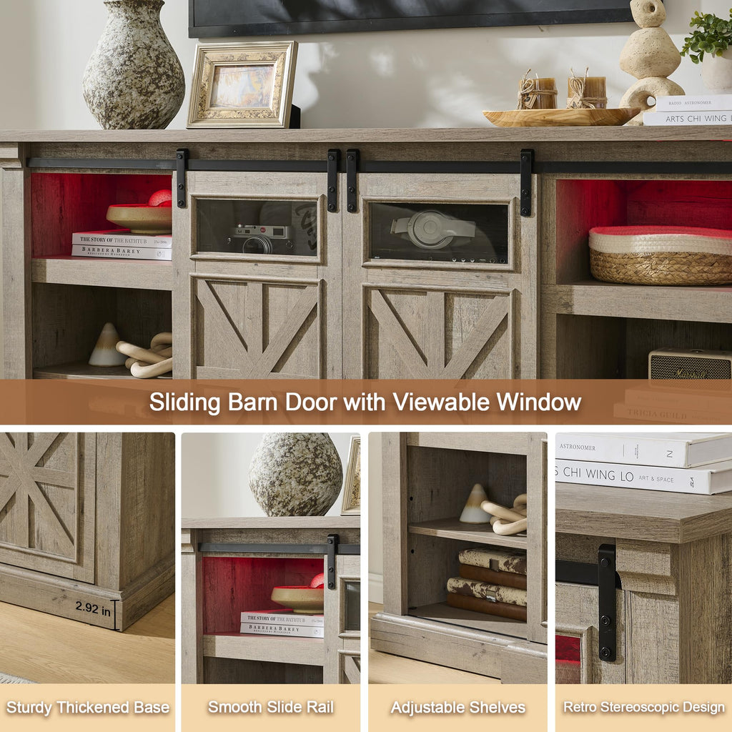 Fireplace TV Stand for up to 80 Inch TVs, 32'' Tall LED Entertainment Center with Electric Fireplace, Farmhouse TV