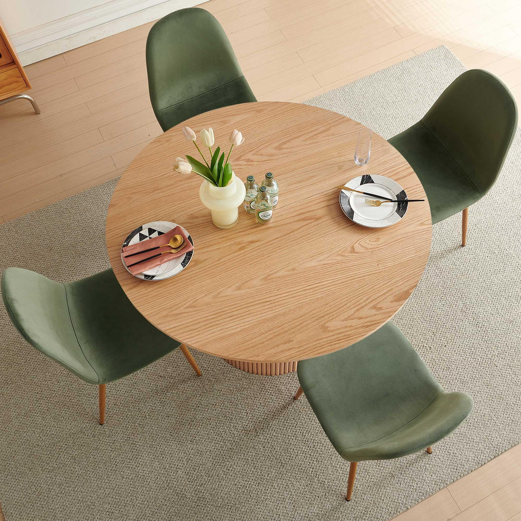 Dining Table Set for 4, Mid Century Modern 47 Inch Wooden Round Dining Table Set, Space Saving (Table + 4 Green