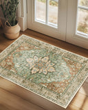 Area Rugs Washable Non-Slip, Floral Vintage Distress Print Pattern Medallion Carpet for Living Room Bedroom Dining Room