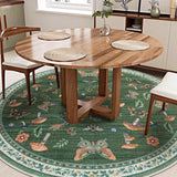 Mushroom Insect 8ft Round Rug Washable Non-Slip Soft Ultra-Thin Large Boho Circle Carpet for Entrywa