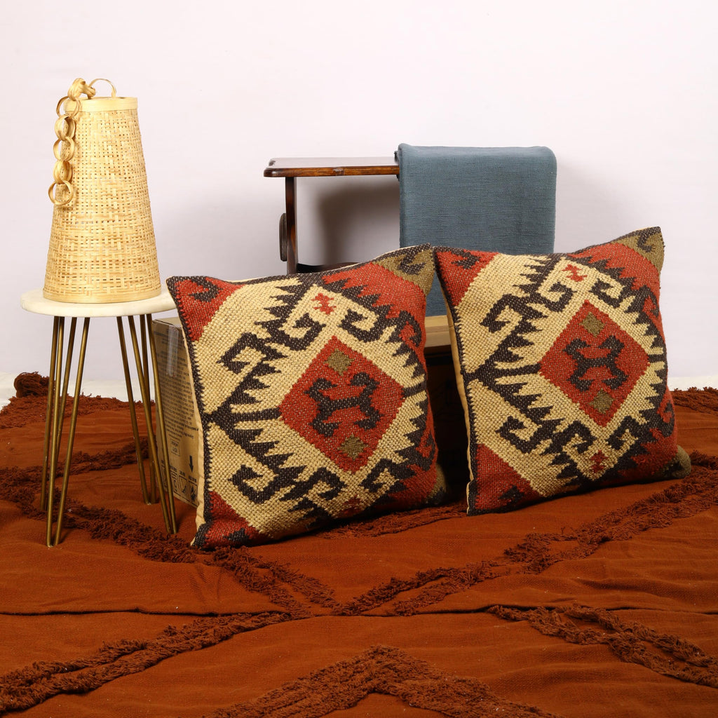 Star 70% Jute 30% Wool Set of 2 Kilim Pillow Cover of 18"x18"
