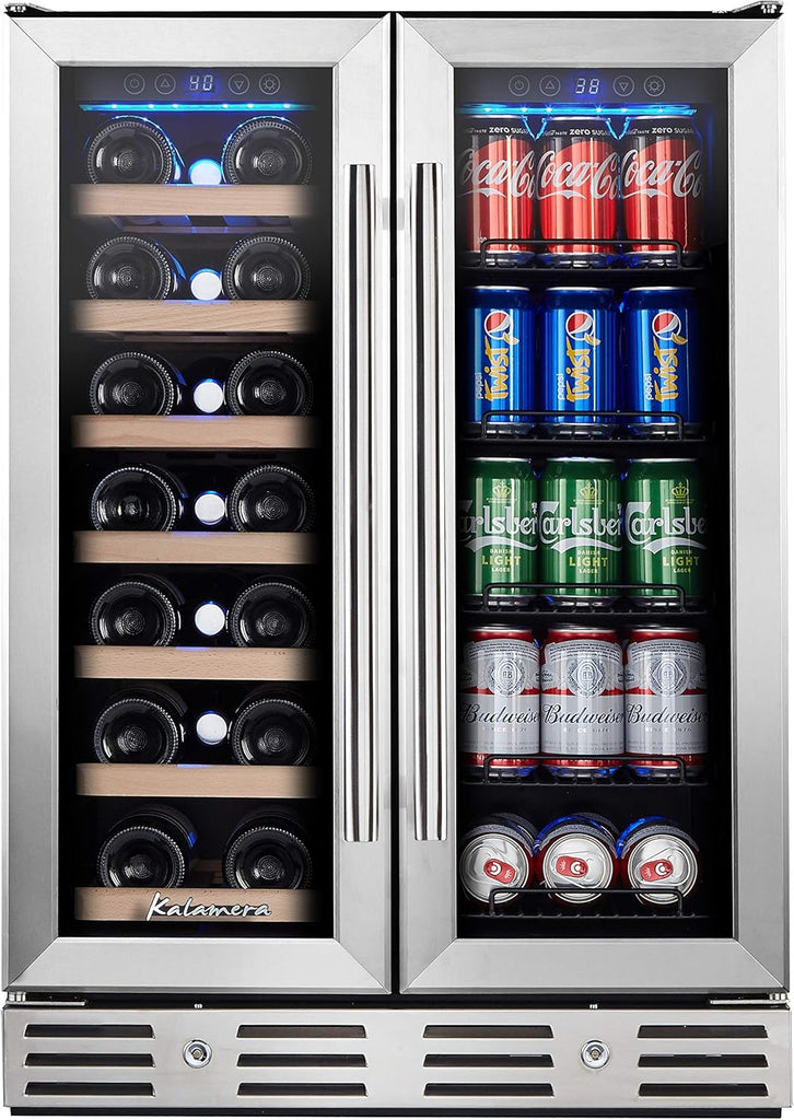 24 Inch Wine and Beverage Fridge, Wine Refrigerator Dual Zone Hold 20 Bottles an