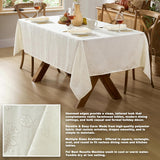 Ivory Fancy Leaves Damask Fabric Holiday Tablecloth, 52 x 70 Inch Rectangle, Elegant Swirling Leaf P