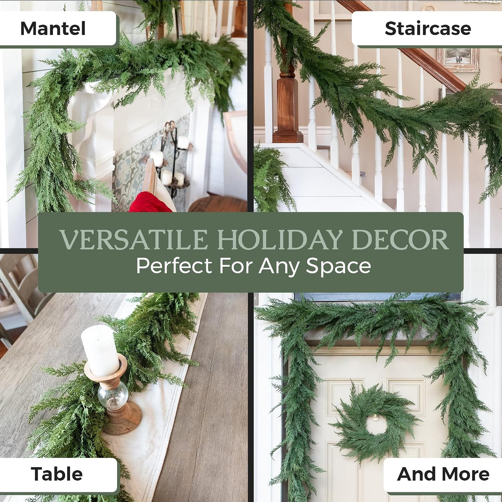 Real Touch Cedar Garland Artificial Realistic, Faux Cedar Garland Realistic, Realistic Christmas Garland for Mantle