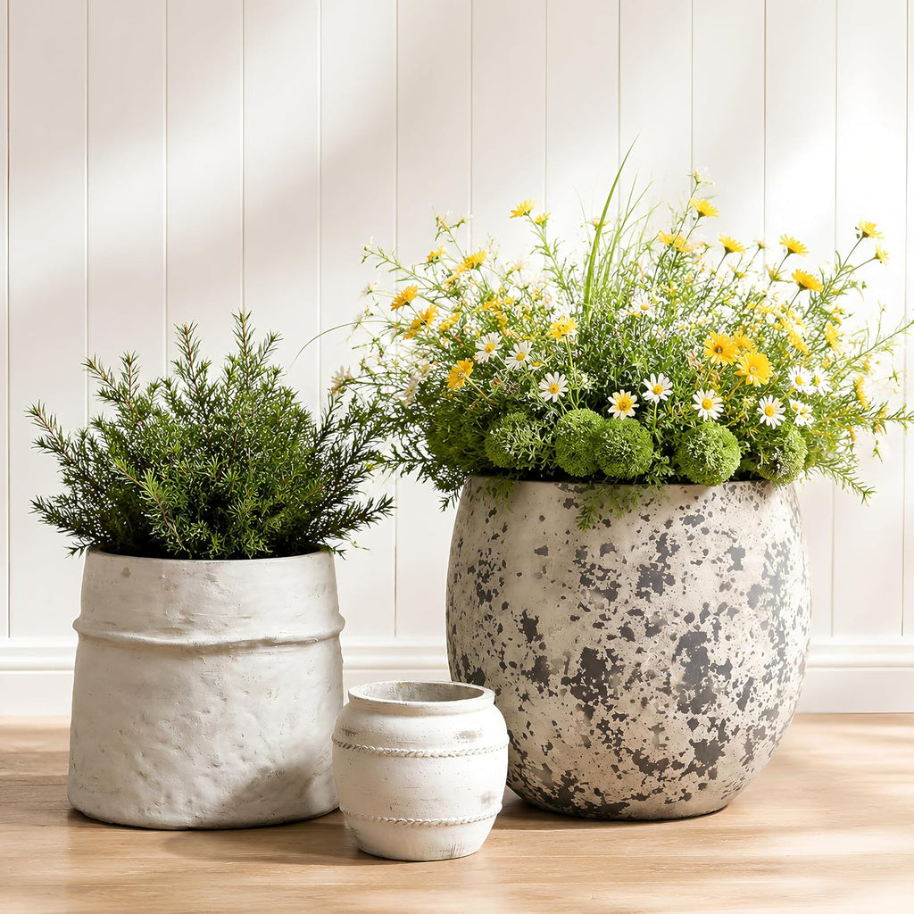 Craft flowerpots 18"+13"+9" Dia Round Concrete Planter Set of 3 Large Outdoor/Indoor Planter Pots Containers with