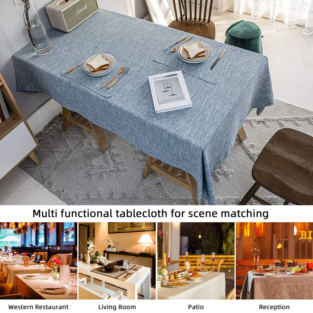Waterproof Linen Tablecloths Rectangle Dining(54"x86") Dirty Blue