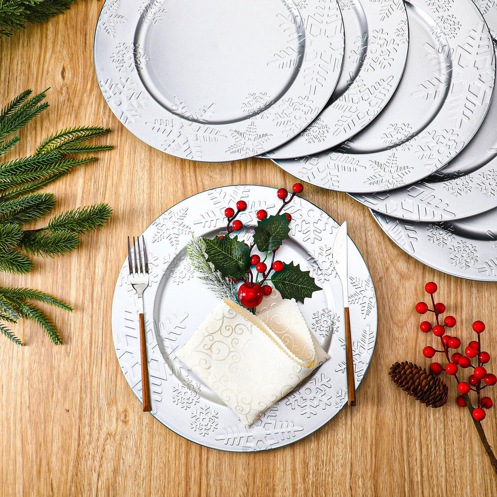 6 Pack Christmas Charger Plates 13" Plastic Charger Plate with Beaded
