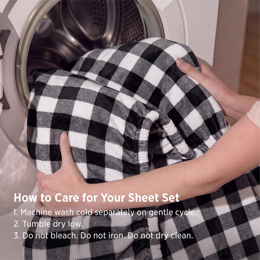 Plaid Fleece Sheets, 4PC Anti-Static & Warm Bed Sheets