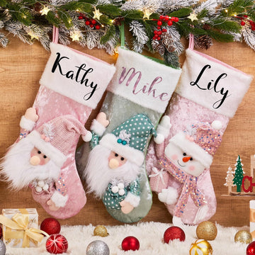 Personalized , Pink 18 Inches Xmas Stockings Holiday Christmas Decoration Gifts for Family Gril Boy Kids- 1 Pack