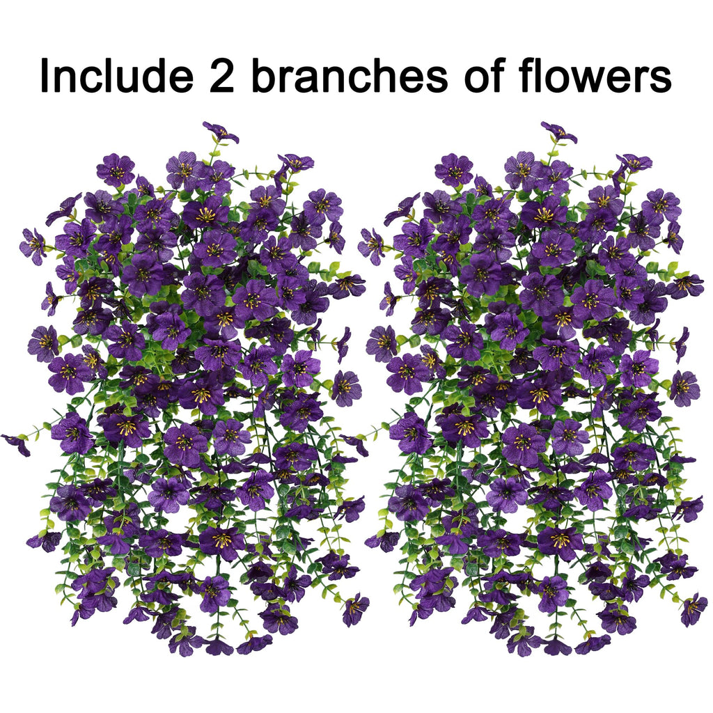 Artificial Flowers for Outdoors Garland Decoration, 2Pcs Dark Purple Fake Hanging Flowers, UV & Fading Resistant