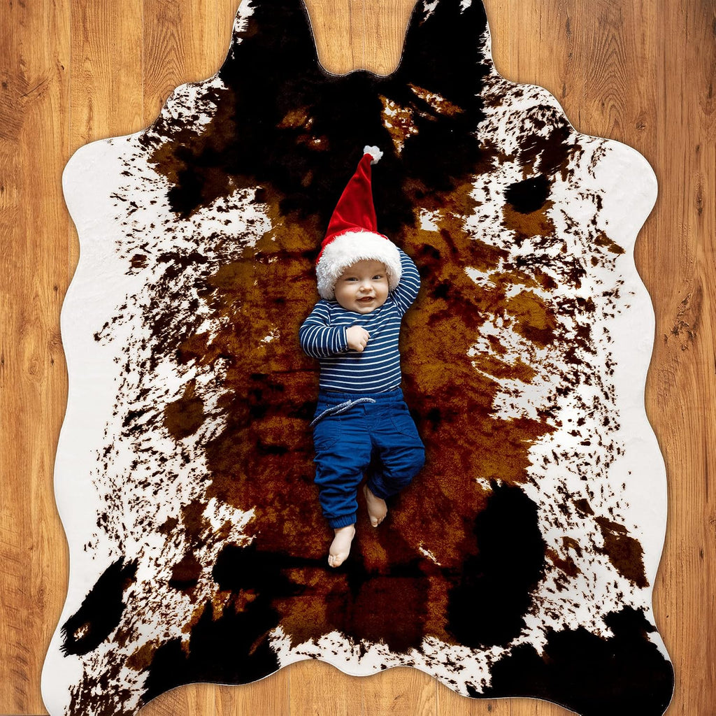Faux Cowhide Rug Large (4.3ft x 5.6ft) - Non-Slip Backing, Cow Print Decor - Fireplace Hearth Rug, Wall Art