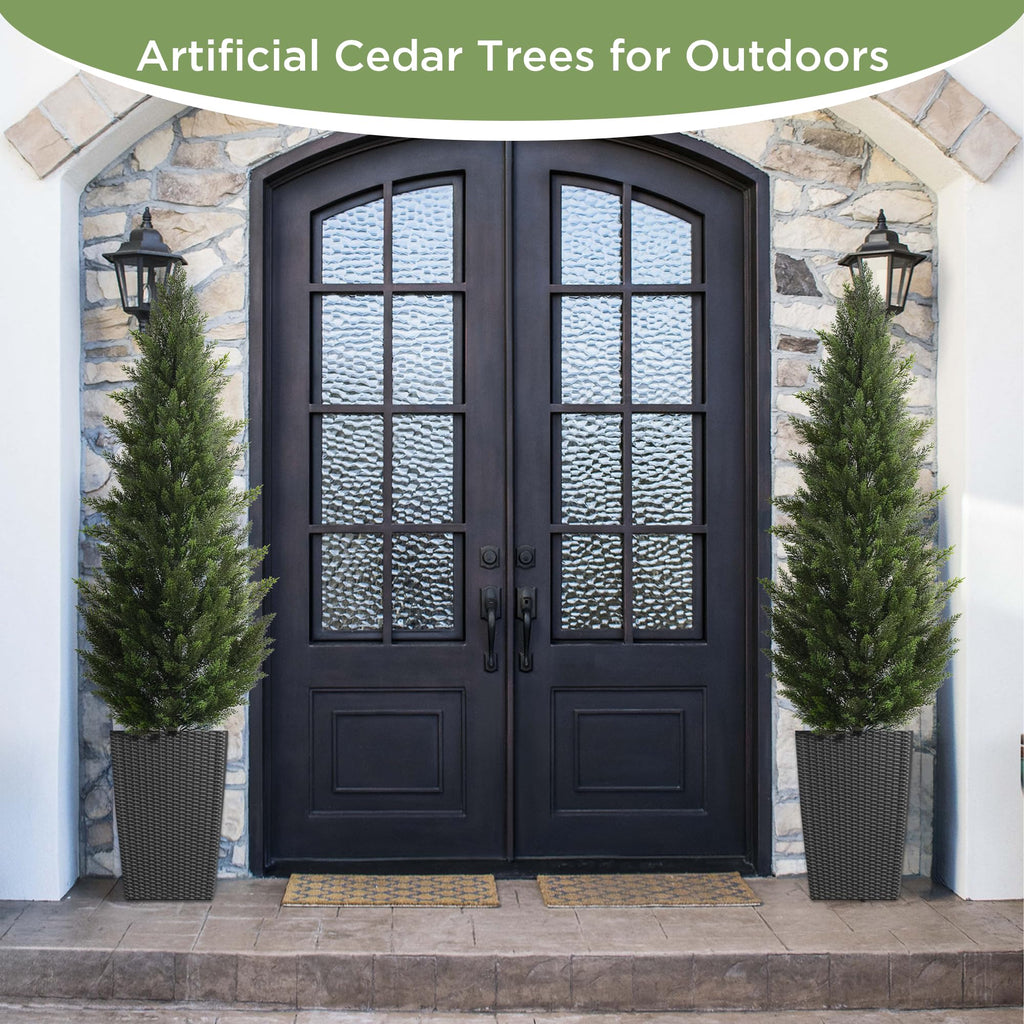6FT UV-Resistant Artificial Cedar Trees for Front Porch Set of 2