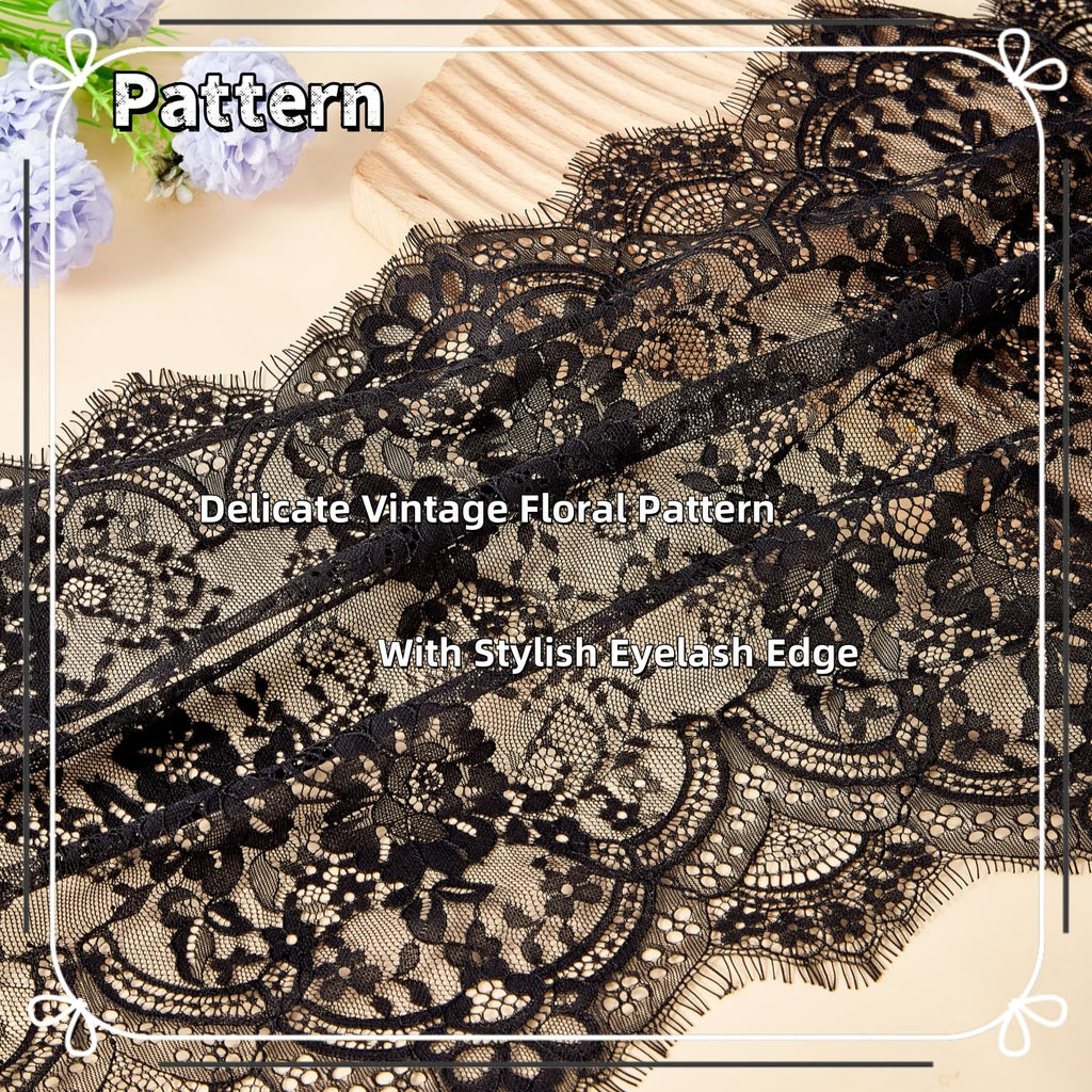 15.75" Wide 3 Yard 0.11lb White Eyelash Lace Fabric Lace Ribbon with Floral Pattern for Wedding, Sewing, DIY