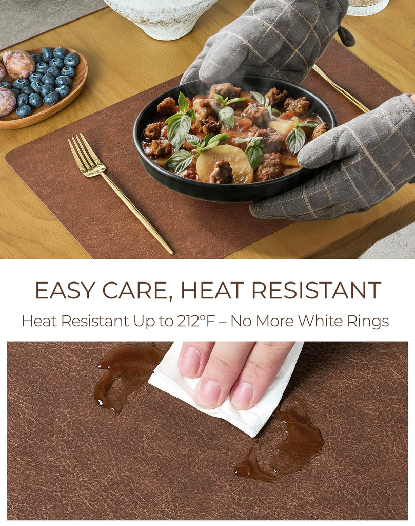 Reversible Faux Leather Placemats Set of 4, 12x17 Inch, Heat Resistant Waterproof Non-Slip Table Mats for Dining