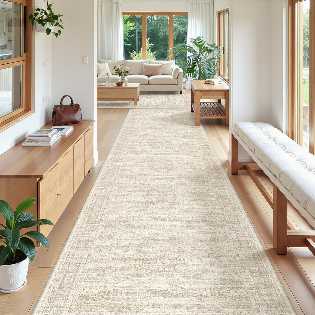 3x20 Runner Rug Non Slip, Washable Hallway Runner Rug, Beige