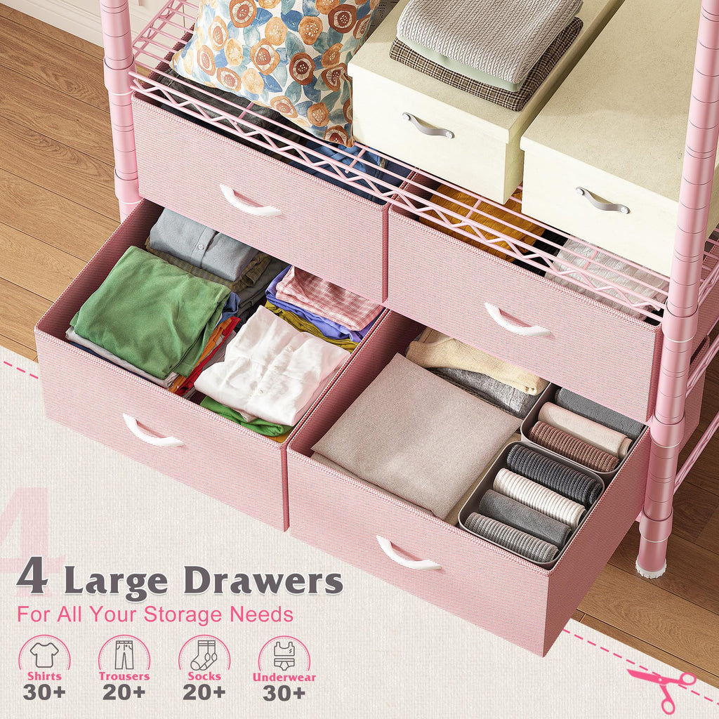 Clothes Rack, Portable Closet , 4 Drawers 4 Shelves