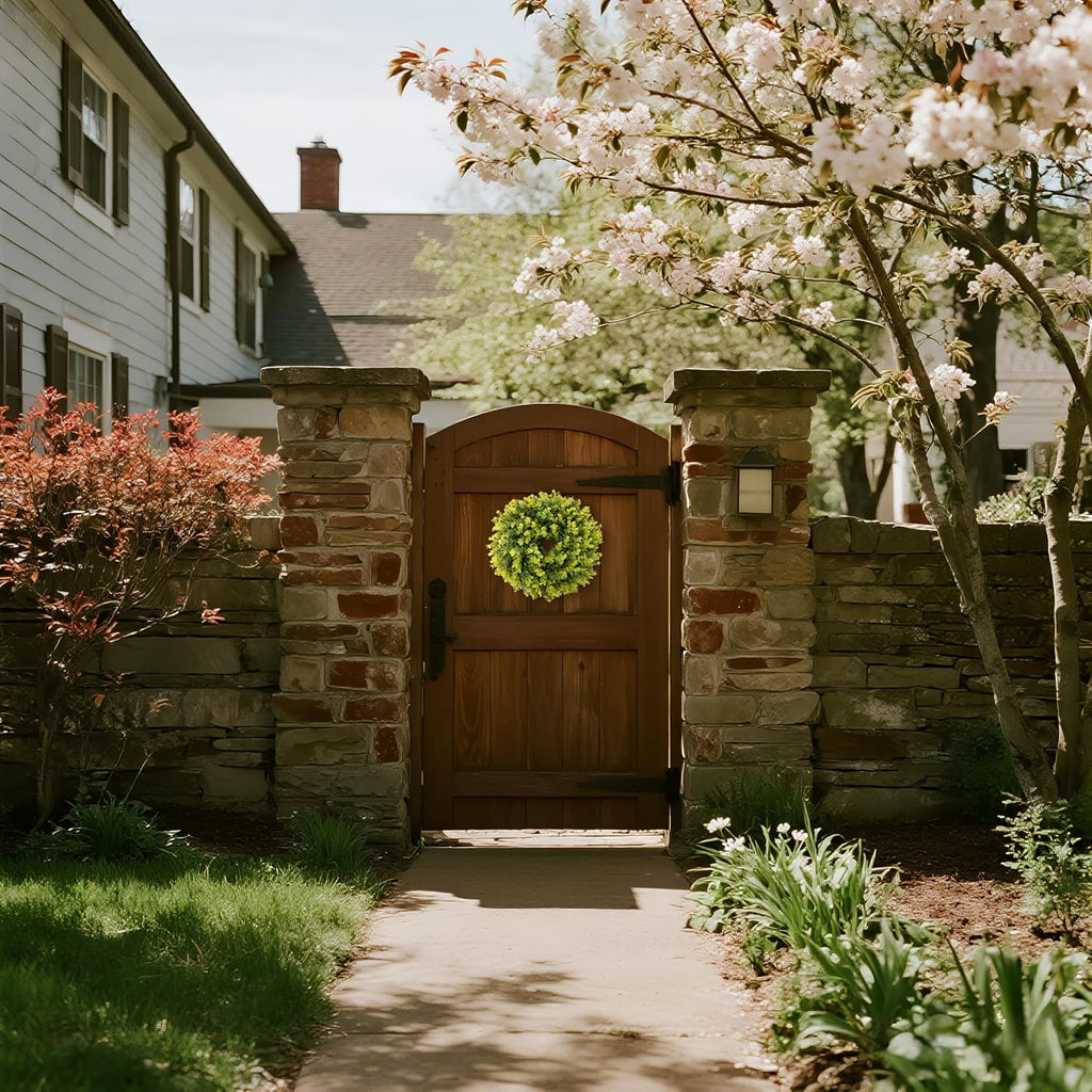 Summer Wreaths for Front Door 15" Artificial Boxwood Wreath Spring Door Wreath for Farmhouse Wedding Festival All