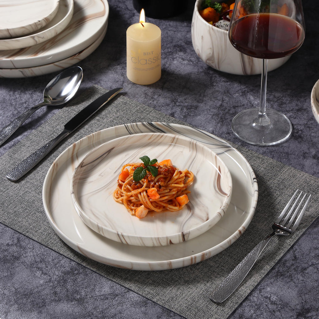Shiny Marble Pattern Dinnerware Set, 12 Piece Service for 4, Microwave and Dishwasher Safe