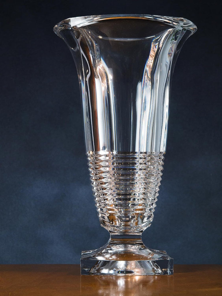 Vase - Cut Crystal - Handmade Glass - 12.8" Height - Footed - for Flowers - Roses - Made in Europe