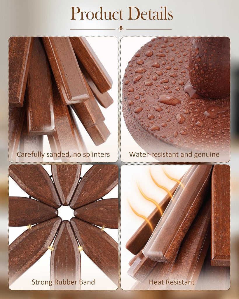 Wooden Trivets Tree for Hot Dishes, Wood Coaster for Hot Pots and Pans - Set of 4