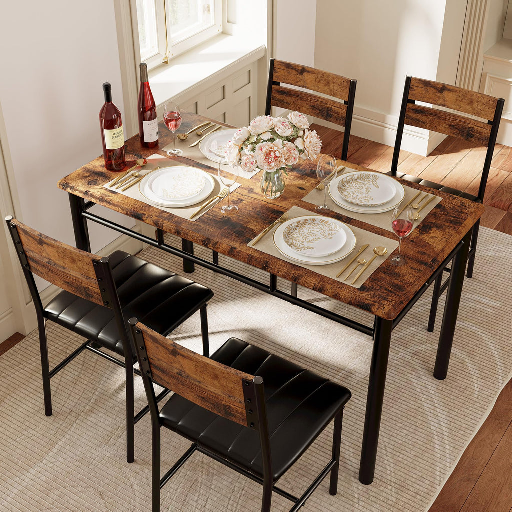 Dining Table Set for 4, Rustic Brown