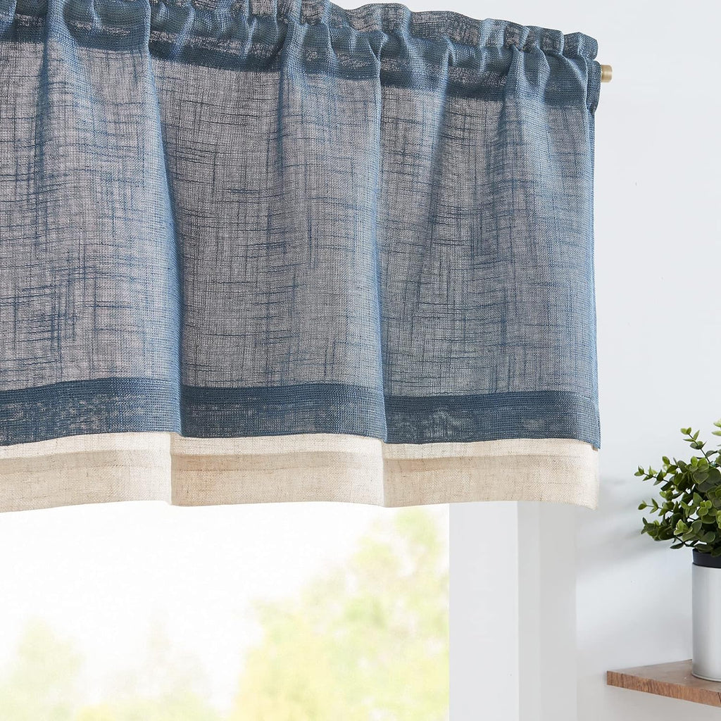 Linen Valance for Farmhouse Living Room Windows 16 Inch Slubbed Crossed Double Layer Window Valance Light Filtering