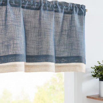 Linen Valance for Farmhouse Living Room Windows 16 Inch Slubbed Crossed Double Layer Window Valance Light Filtering