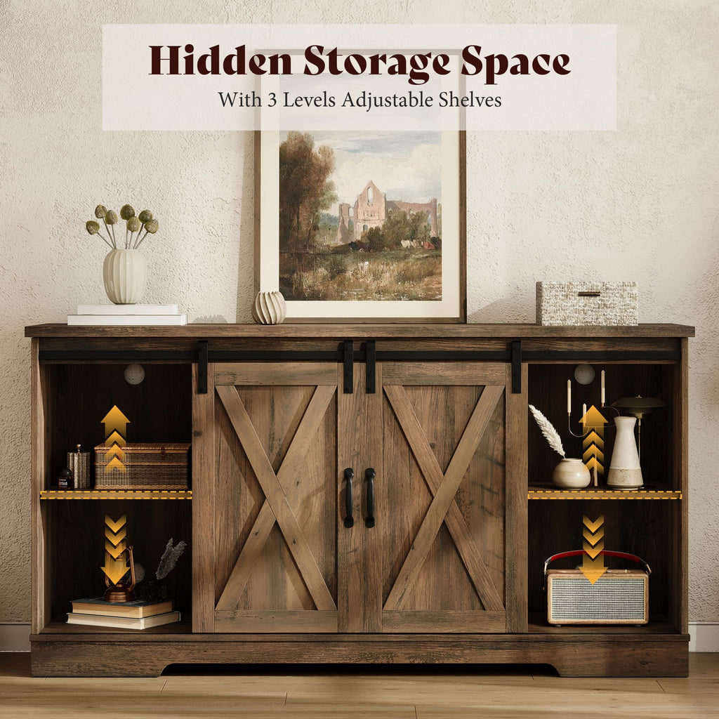 59" Fireplace TV Stand for TVs up to 65" with Sliding Barn Doors