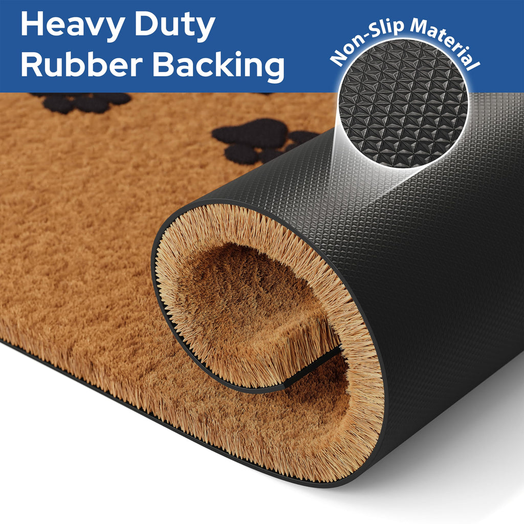 Natural Coco Coir Non-Slip Doormat (17x30, Paws)