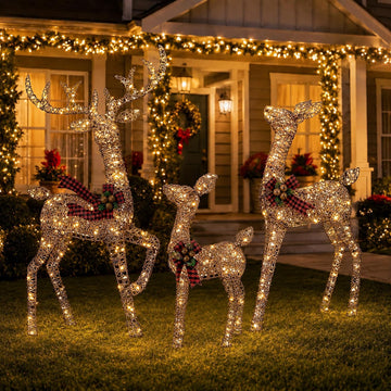 4.83FT 3-Piece Large Lighted Christmas Deer Family Set Rattan