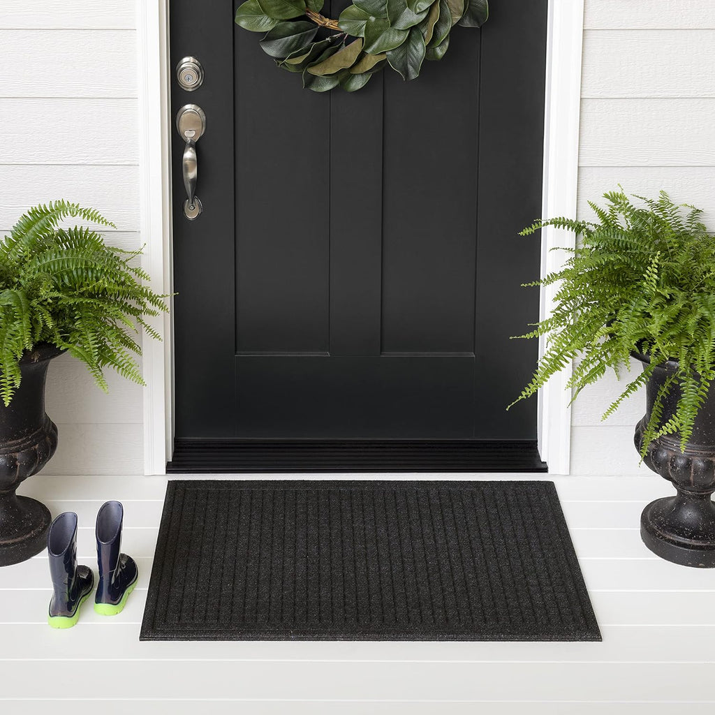 Entryway Door Mat 2' x 3' All Weather Doormat Outdoor Non Slip Recycled Rubber, Black Squares