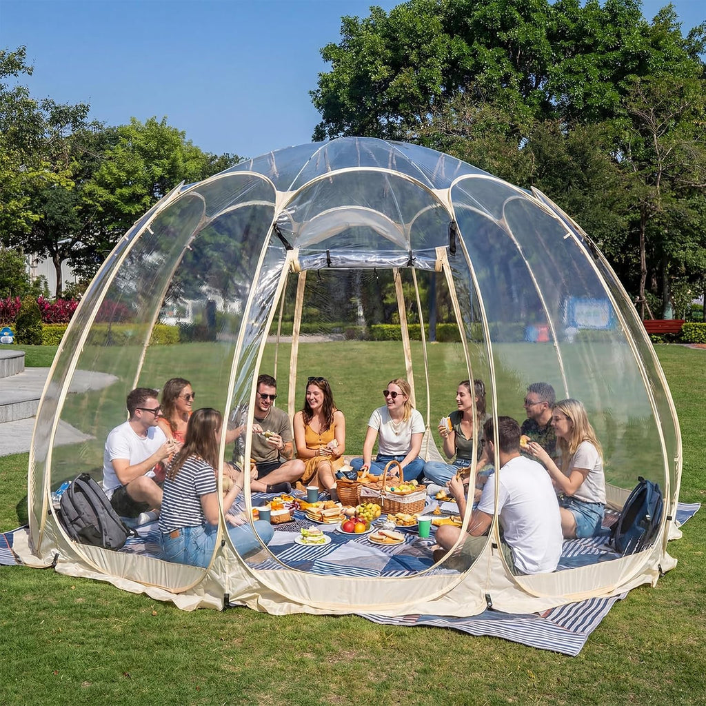 Pop Up Bubble Tent,15 x 15 ft Outdoor Greenhouse Clear Camping Shelters,8-12 Persons Igloo Tent,PVC 540°Degree Fully
