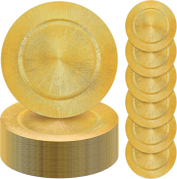 Gold Charger Plates Bulk, 13" Round Plastic Dinner Charger Plate, Shiny Golden Table Chargers Serving Plates - Set of 50