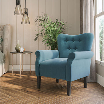 Modern Accent Chair, High Back Armchair, Upholstered Wingback Side Chair, Padded Single Sofa with Wooden Legs - Baby