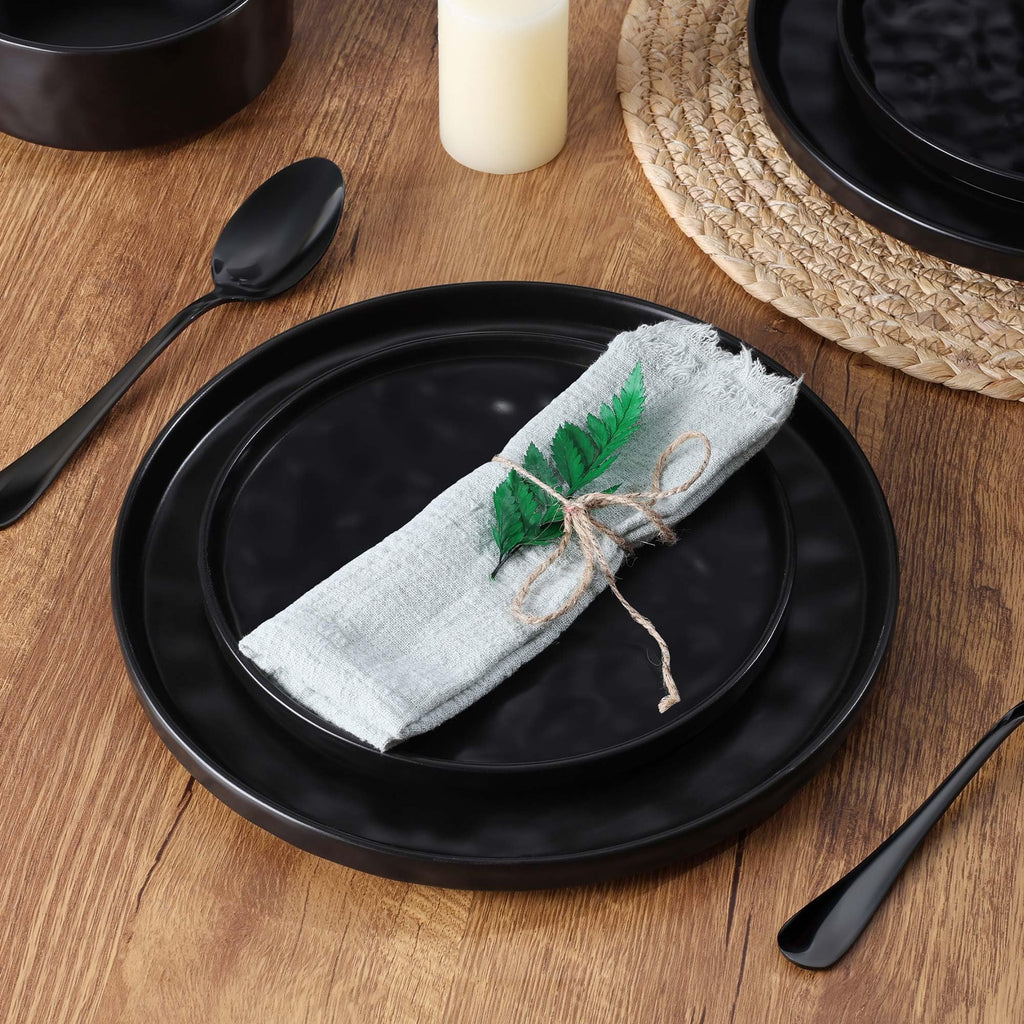 24 Pieces Stoneware Dinnerware Set for 8, Obsidian Matte Black