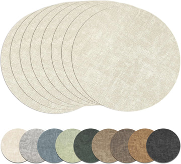 13" Round Placemats, Reversible Faux Leather Wipeable Table Mats - Set of 8