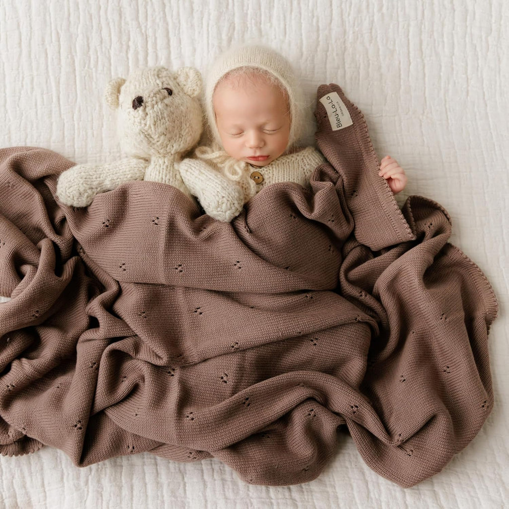 100% Luxury Organic Cotton Pointelle Knit Baby Blanket - Refined Lightweight Heirloom Nursery Essential (Pointelle