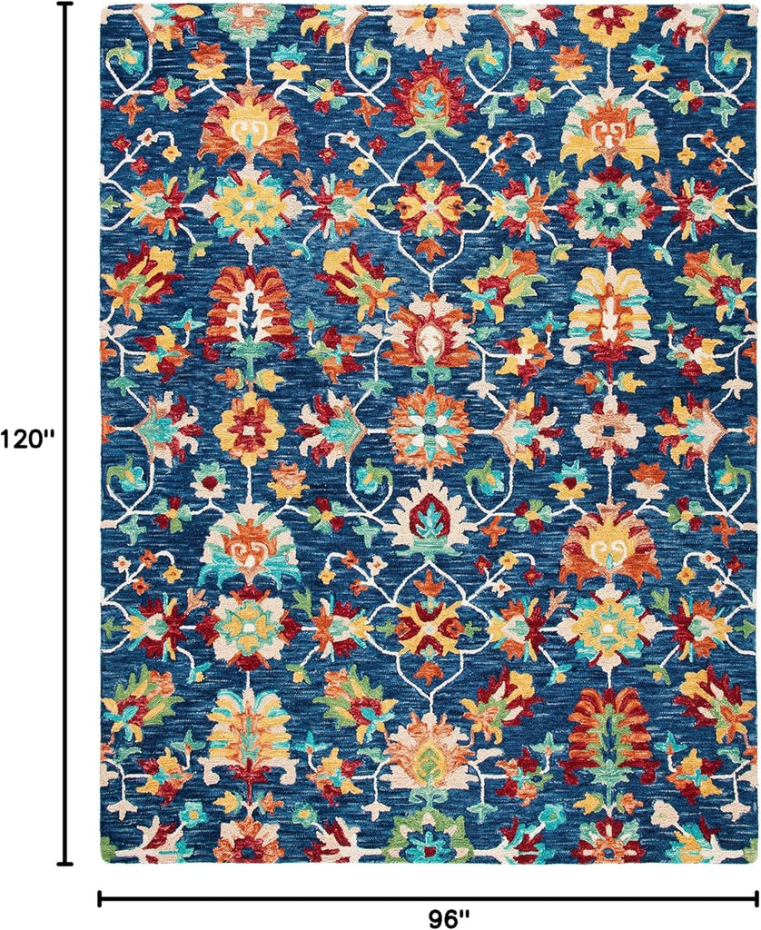 Aspen 8' x 10' Navy/Red Handmade Boho Wool Area Rug