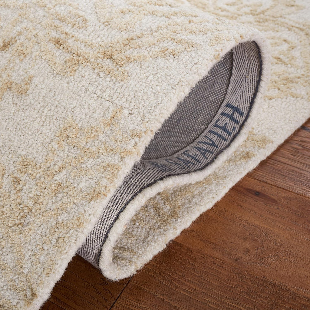Abstract Area Rug - 9' x 12', Ivory & Beige, Handmade Wool