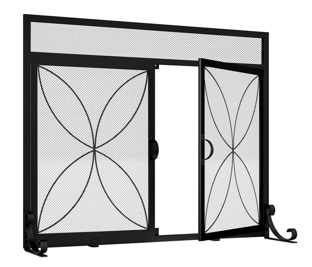 Magnetic Double Door Black Wrought Iron Fireplace Screen Guard
