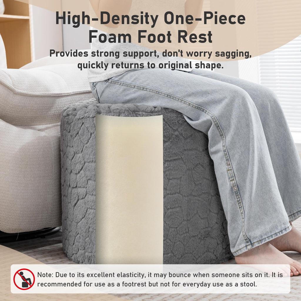 Round Pouf Ottoman, Soft Faux Rabbit Fur Poufs, One-Piece Sponge Foot Rest