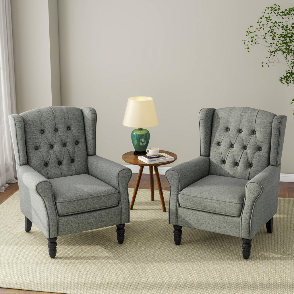 Chenille Wingback Accent Chair, Tufted High Back Armchair, Grey